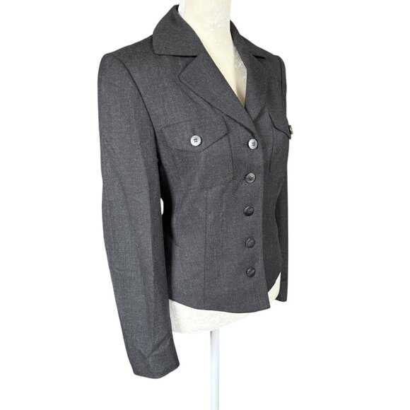 Worth Petite black collared long sleeve button down wool blazer women's size 2P - Picture 2 of 8